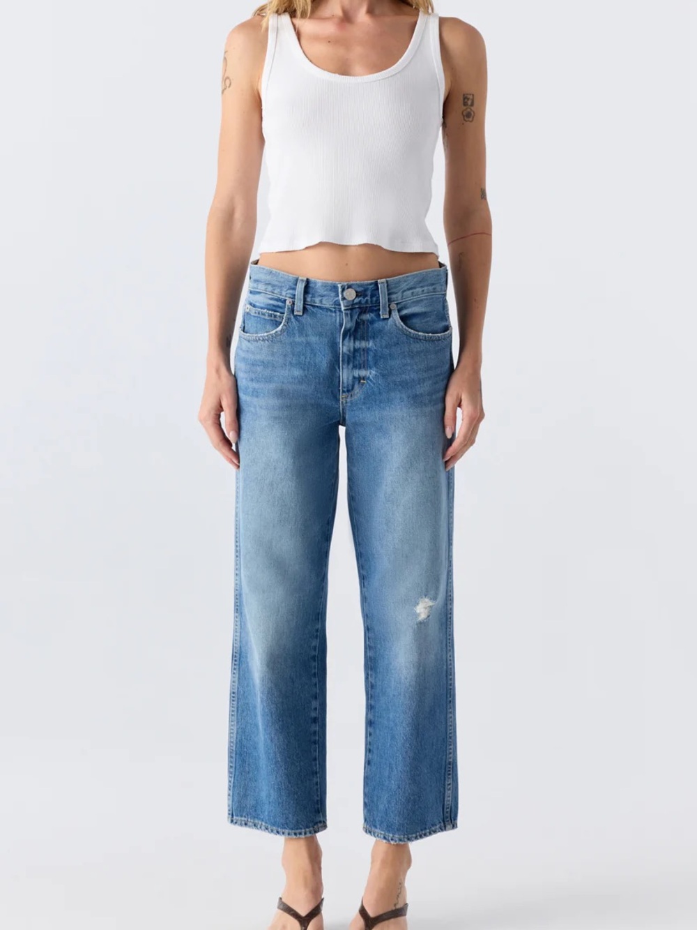 AMO Bille Jeans Mid-Rise Wide-Leg Cropped Jeans